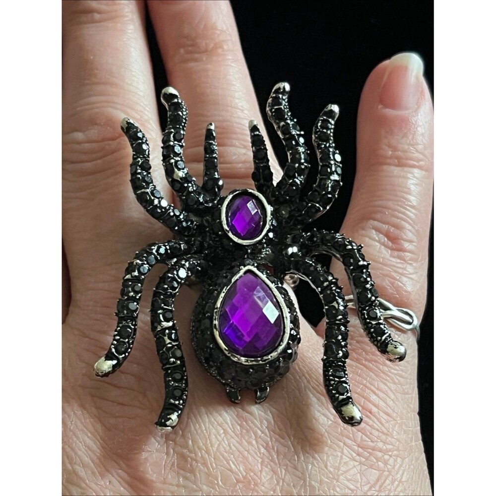 Gothic Purple Gem Spider Statement Ring